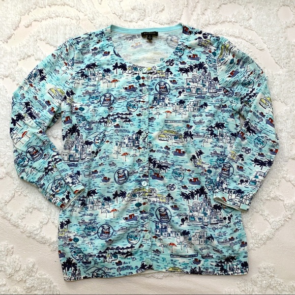 Talbots Travel Print Cardigan - Picture 2 of 7